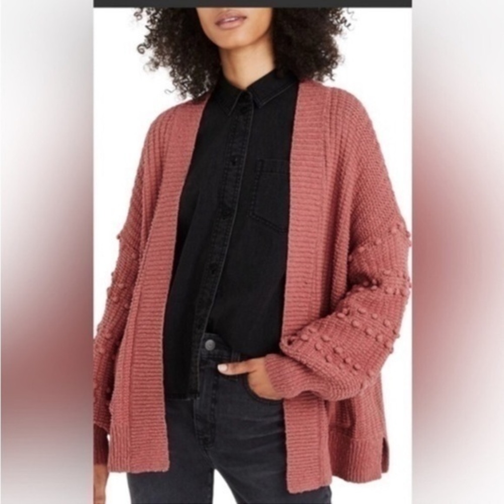 Madewell Bobble Pom Pom Burnt Orange Cardigan Sweater